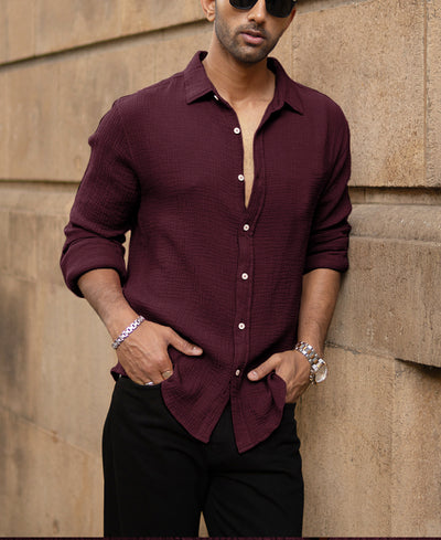 Wine Crinkled Shirt
