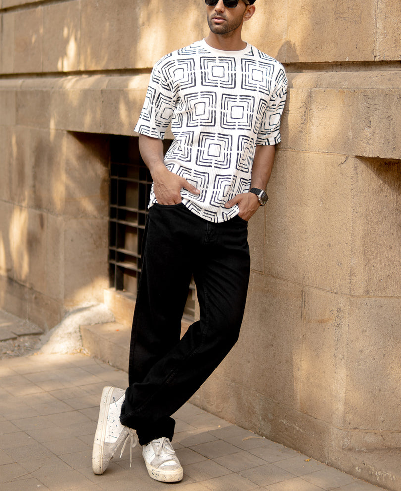 White Geometric Print T-Shirt