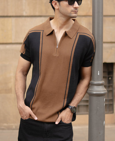 Brown And Black Panelled T-Shirt