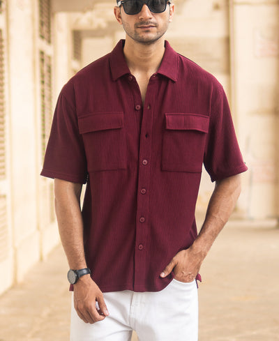 Wine Structured Shirt With Pockets