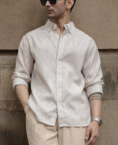 Beige Slub Stripe Shirt