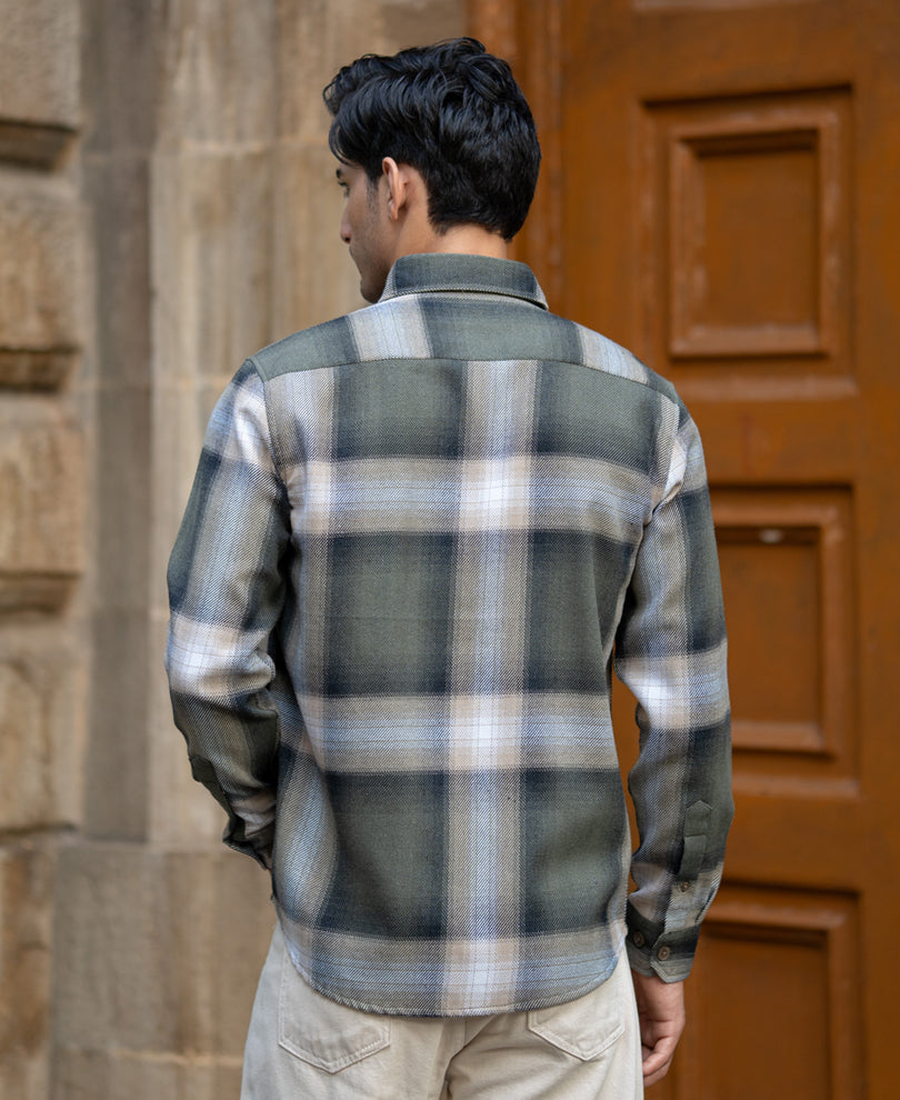 Olive Twill Checks Shirt.