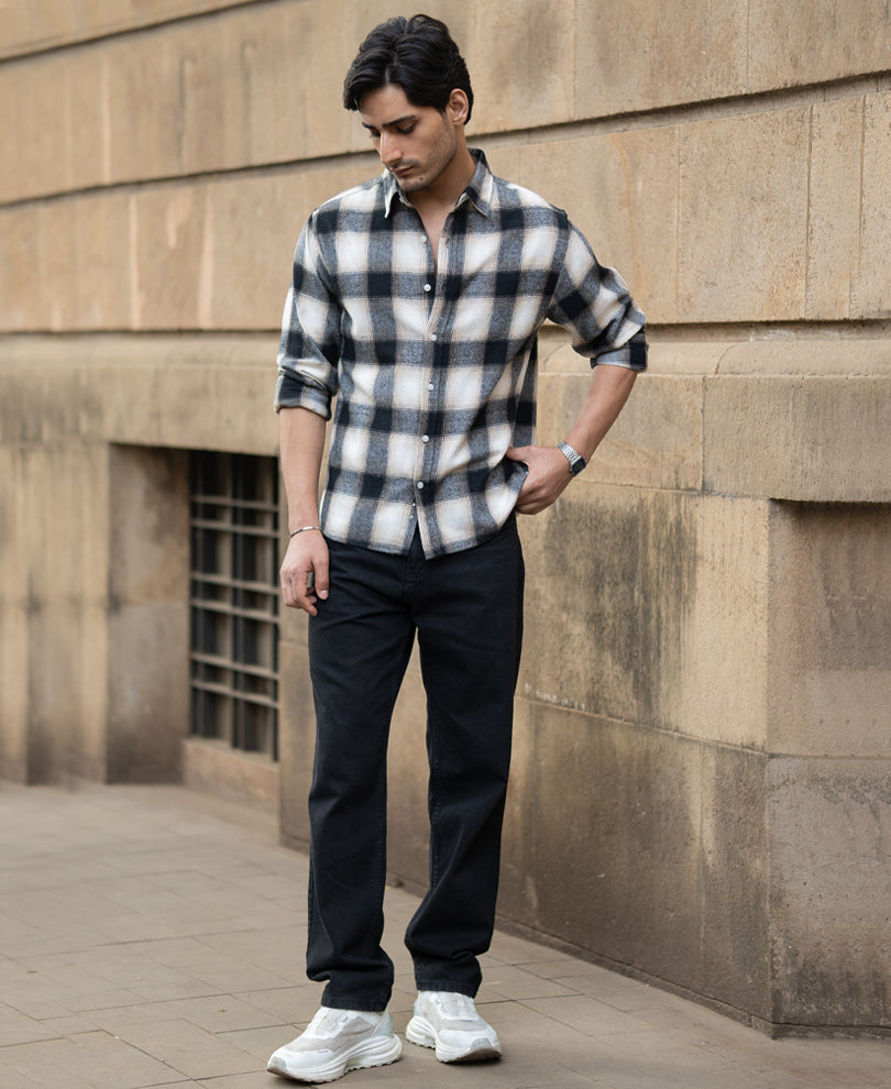 Black & Beige Brushed Checks Shirt