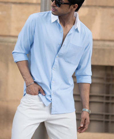 Blue Oxford Shirt With Contrast Collar
