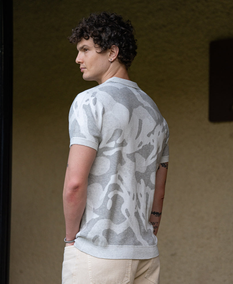Grey Jacquard Knit T-Shirt 100% Cotton