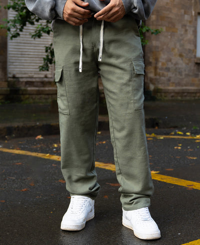 Olive Structured Linen Blend Trouser