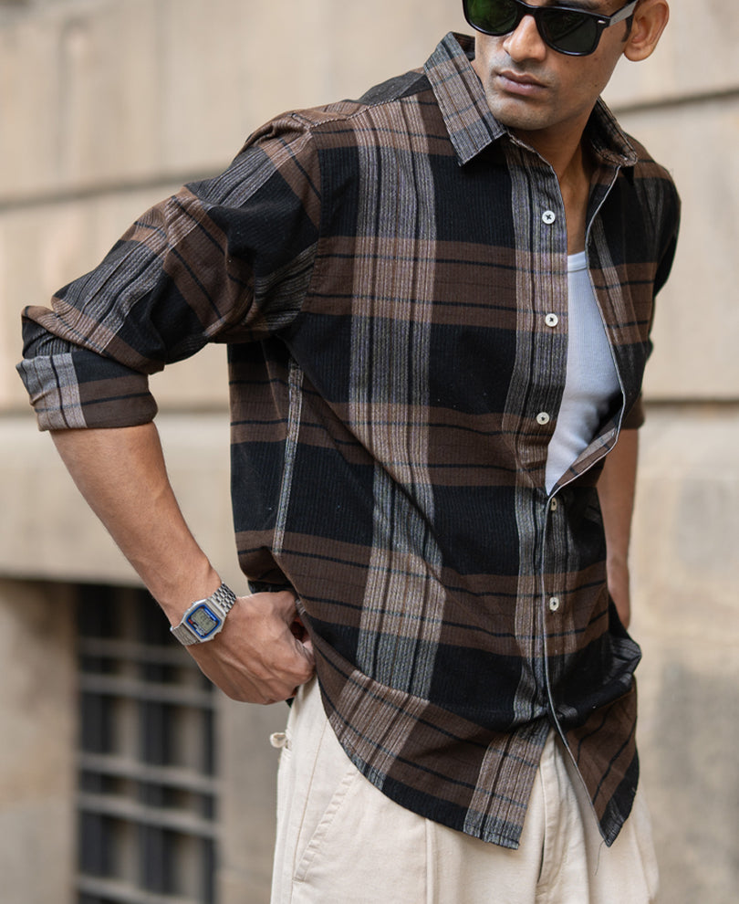 Brown Coudroy Checks Shirt.