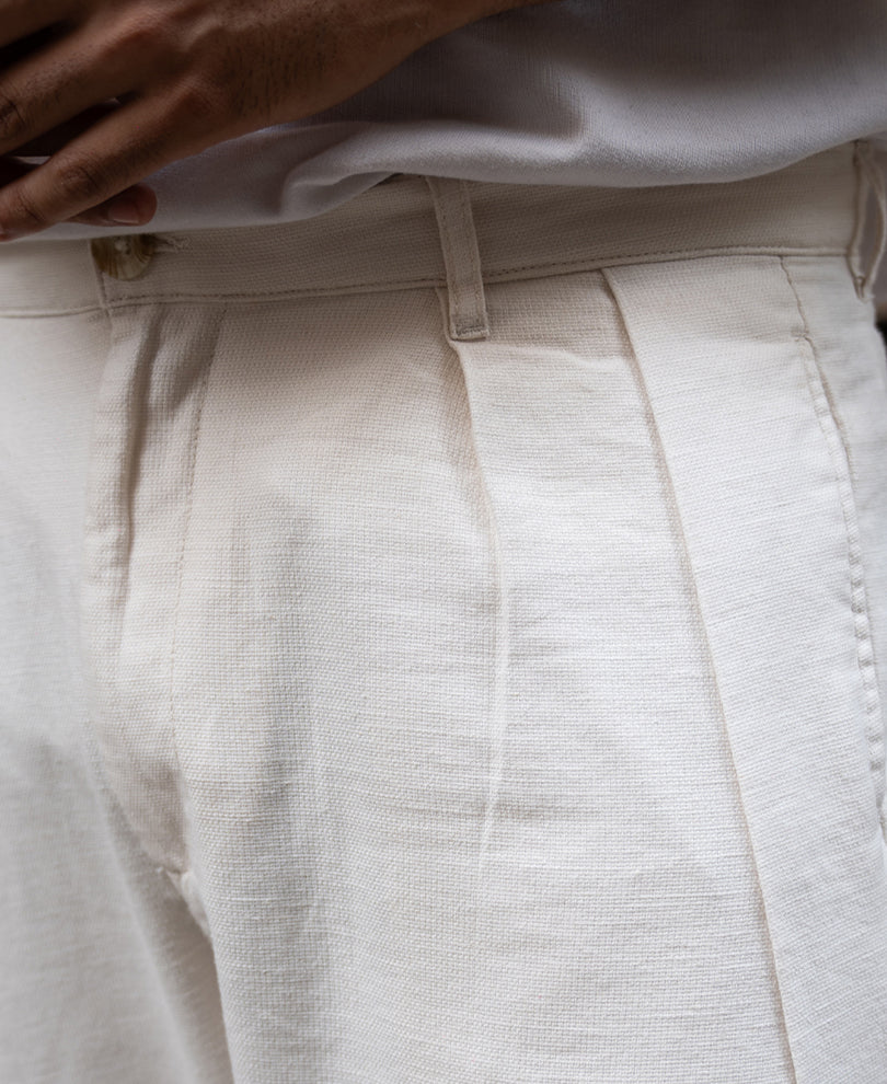 Light Beige Pleated Linen Pant