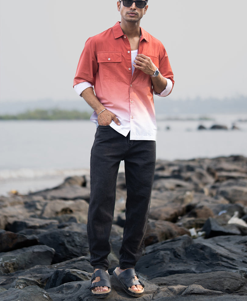 Orange Rust Ombre Pocket Shirt
