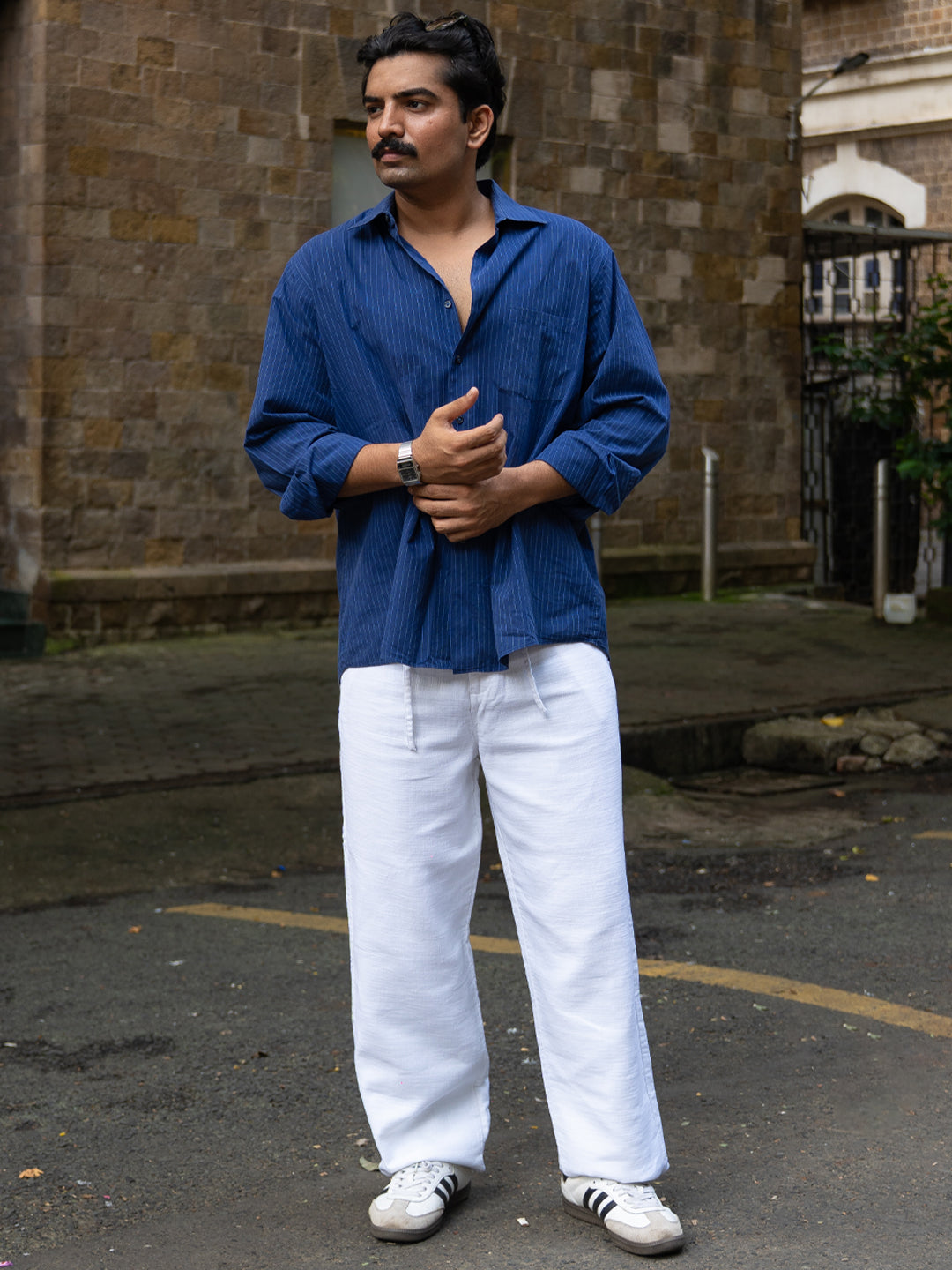 White Baggy Fit Cotton Trousers