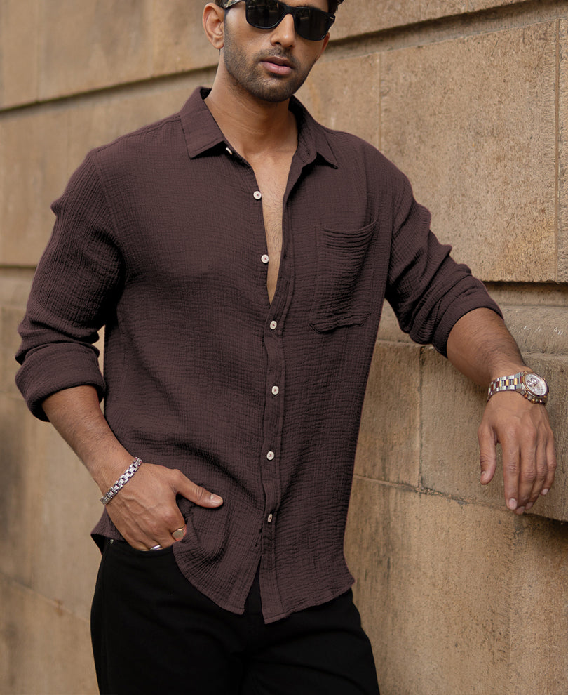 Cocoa Brown Crinkled Shirt