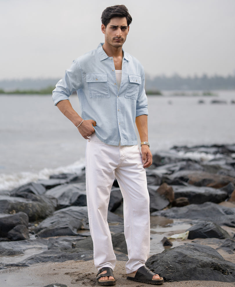 Light Blue Linen Double Pocket Shirt