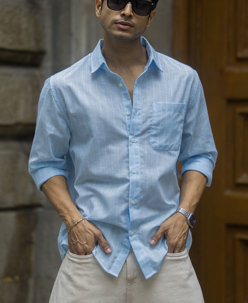 Sky Blue Cotton Stripe Shirt