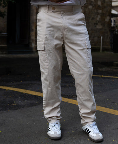 Cream Cotton Cargo Regular Fit Pant