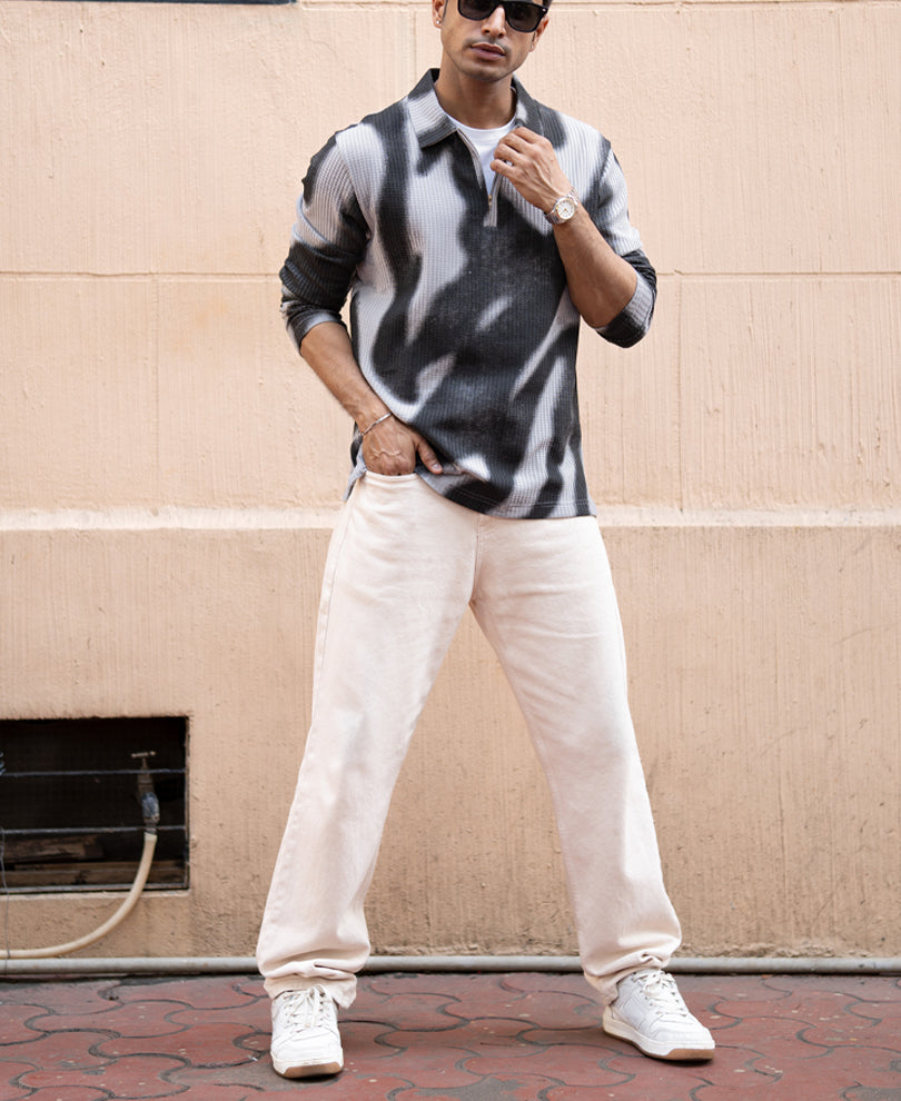 Grey Printed Structure T-Shirt