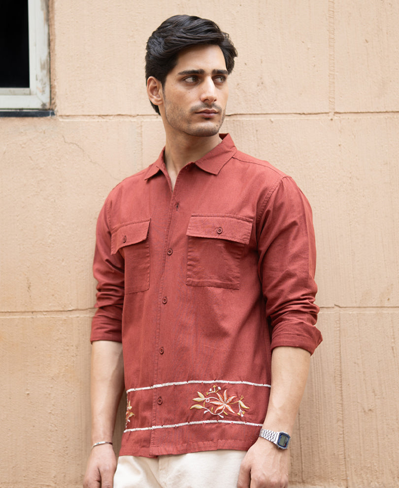Brick Embroidered Linen Shirt