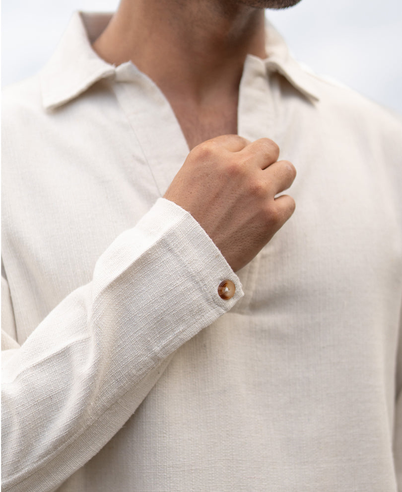 Cream Striuctured Cotton Kurta Shirt