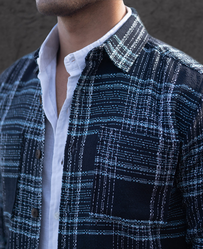 Dark Navy Structured Checks Shirt.