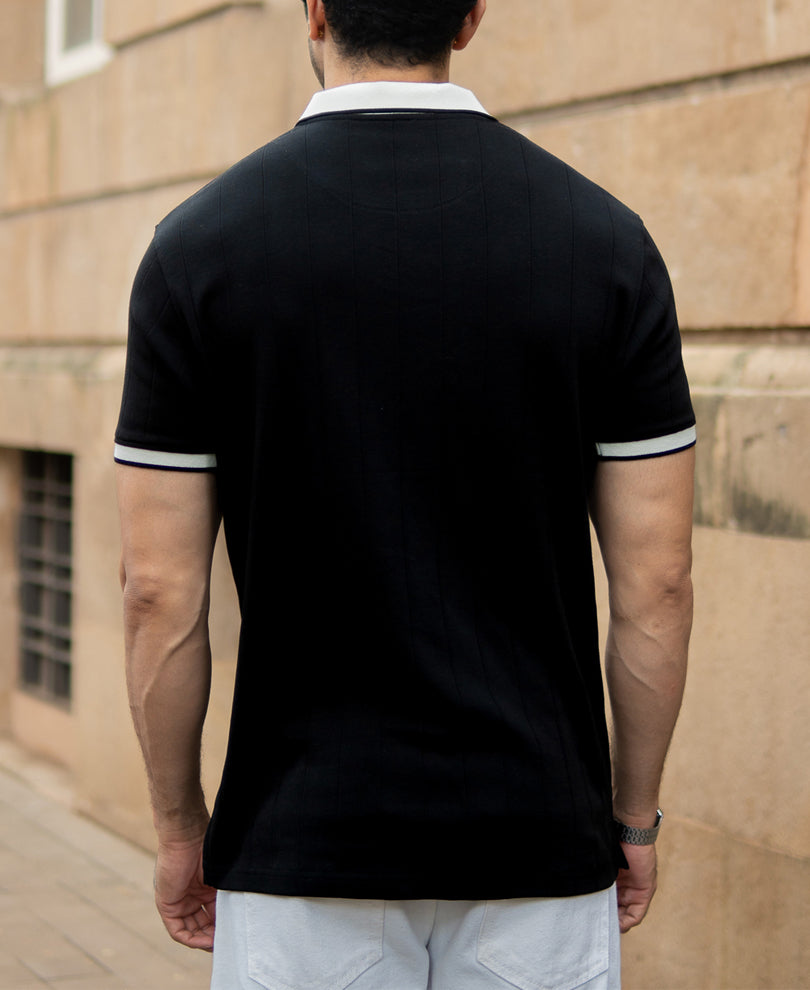 Black Contrast Embroidery T-Shirt