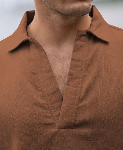 Brown Striuctured Cotton Kurta Shirt