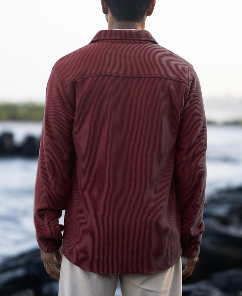 Wine Structured Knit Shirt With Pockets