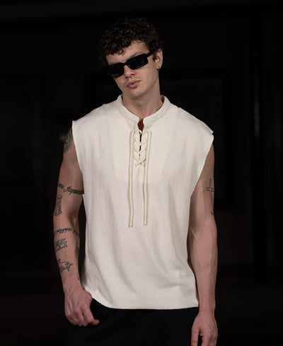 Cream Knitted Henley Vest