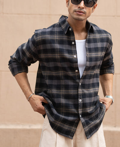 Grey Brushed Checked Shirt