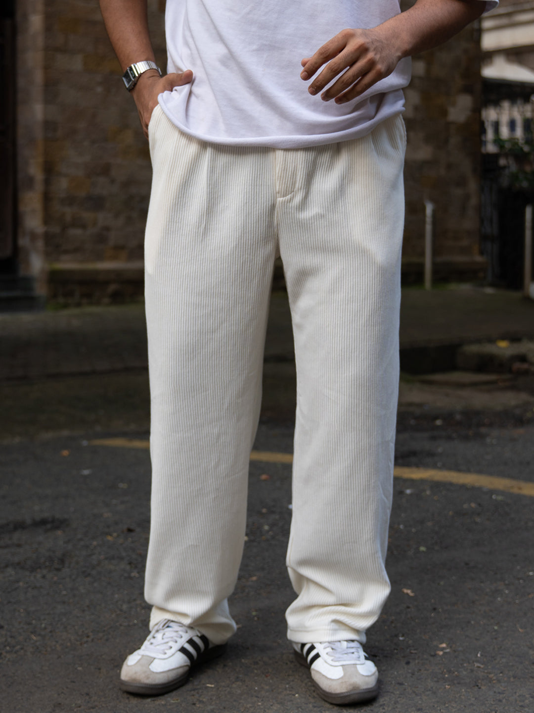 Cream Knitted Gurkha Pant