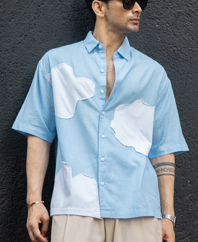Sky Blue Cloud Applique Shirt.