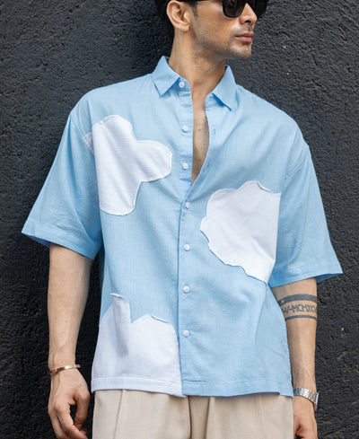 Sky Blue Cloud Applique Shirt.