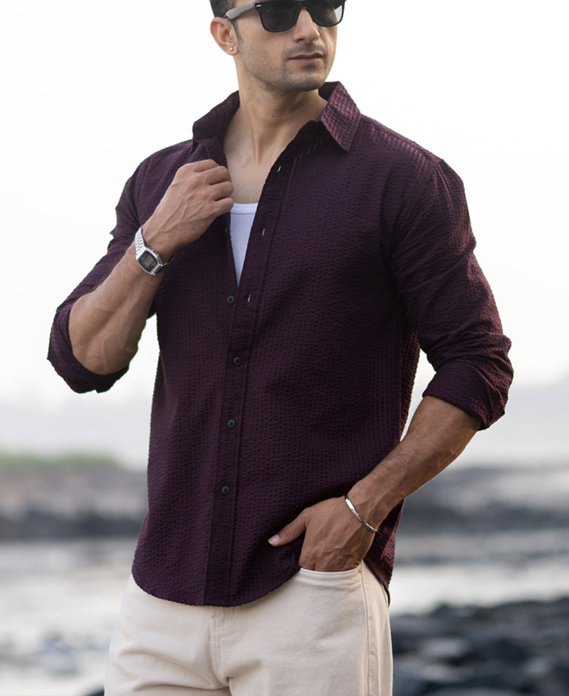 Wine Structured Striped Shirt