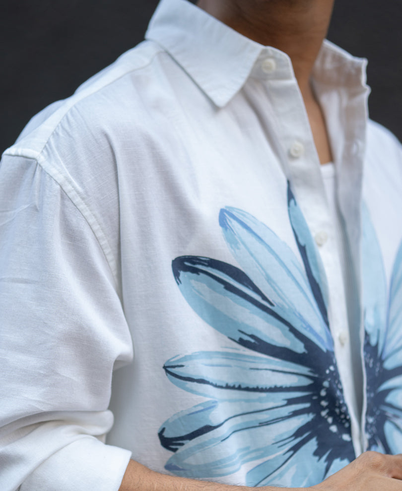 White Printed Boxy Lightweight Shirt.