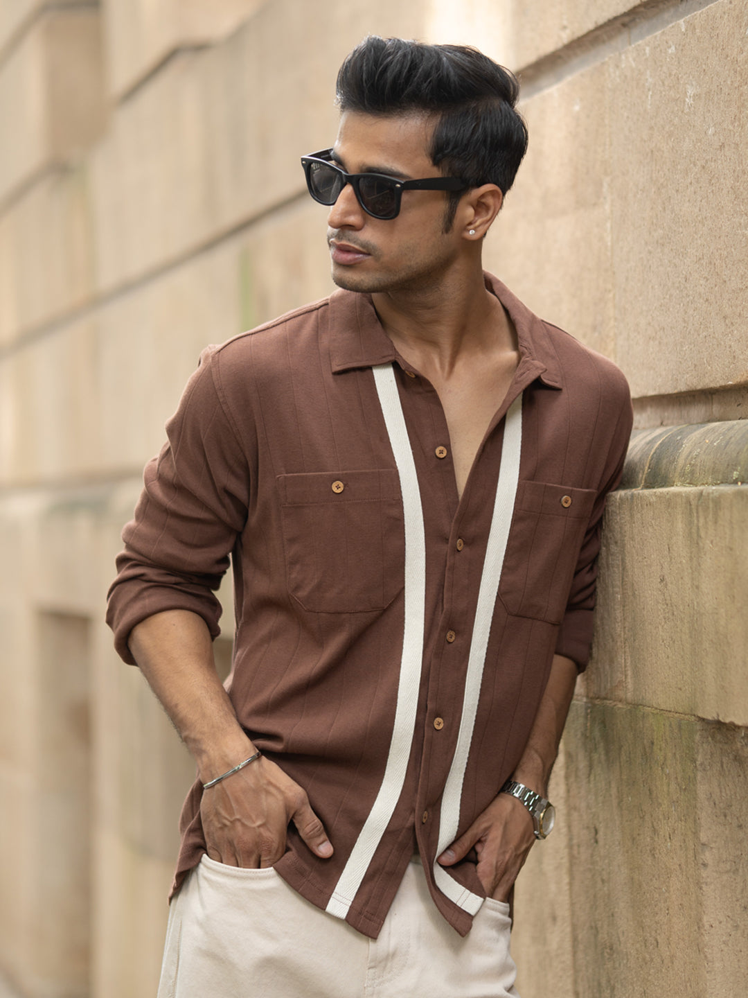 Brown Tape Detail Shirt