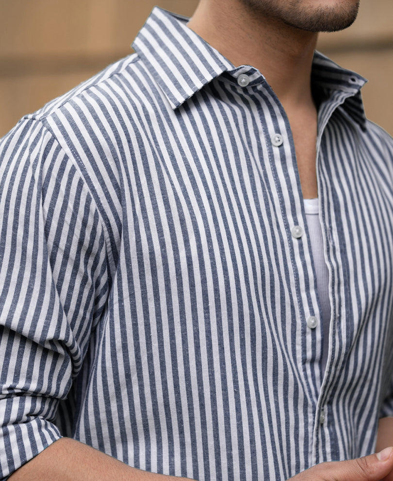 Dark Blue Lightweight Striped Shirt.