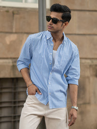 Blue Cotton Striped Buttondown Shirt