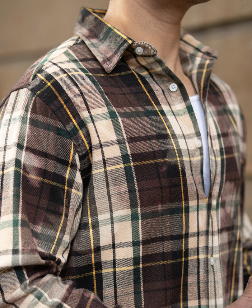 Dark Brown Washed Checks Shirt
