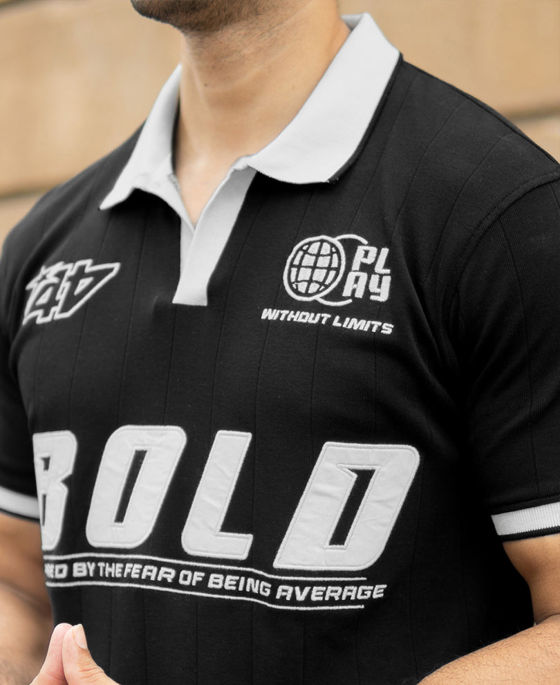 Black Contrast Embroidery T-Shirt