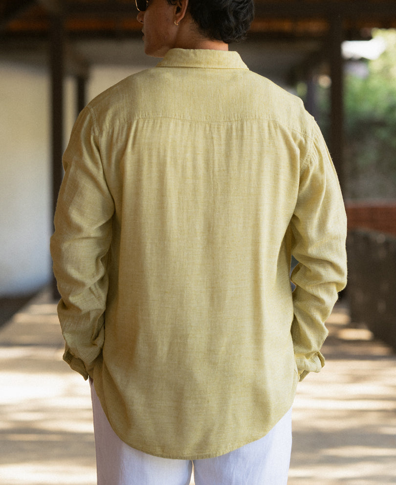 Yellow Linen Blend Structured Shirt.