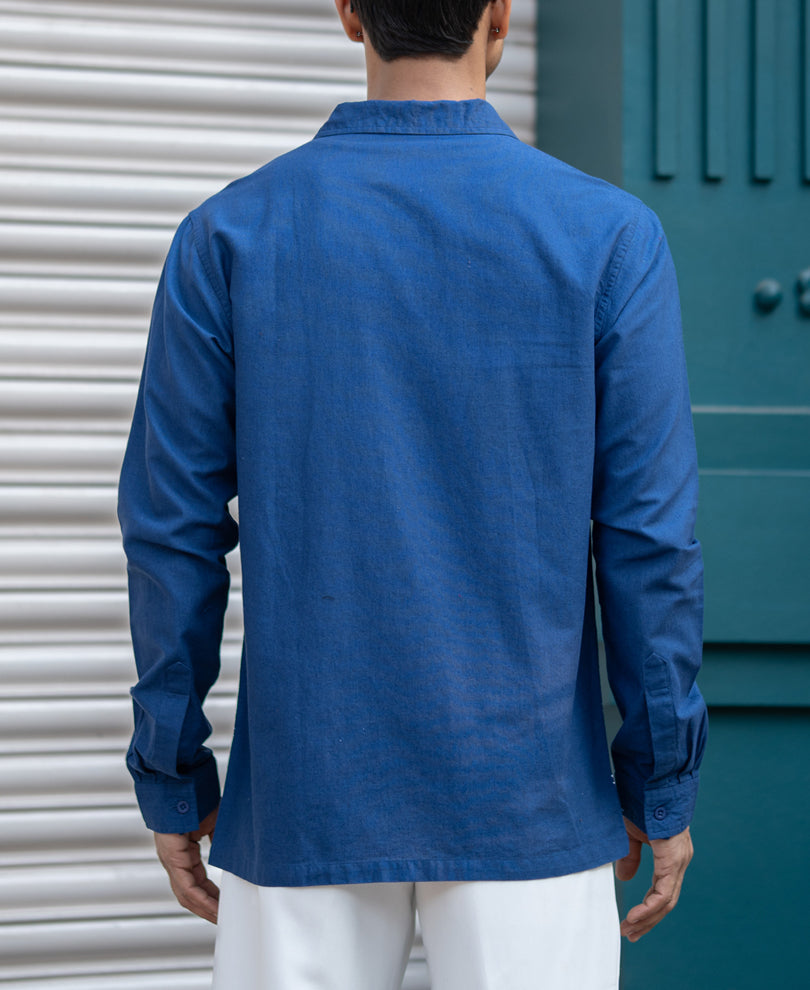 Navy Embroidered Linen Shirt