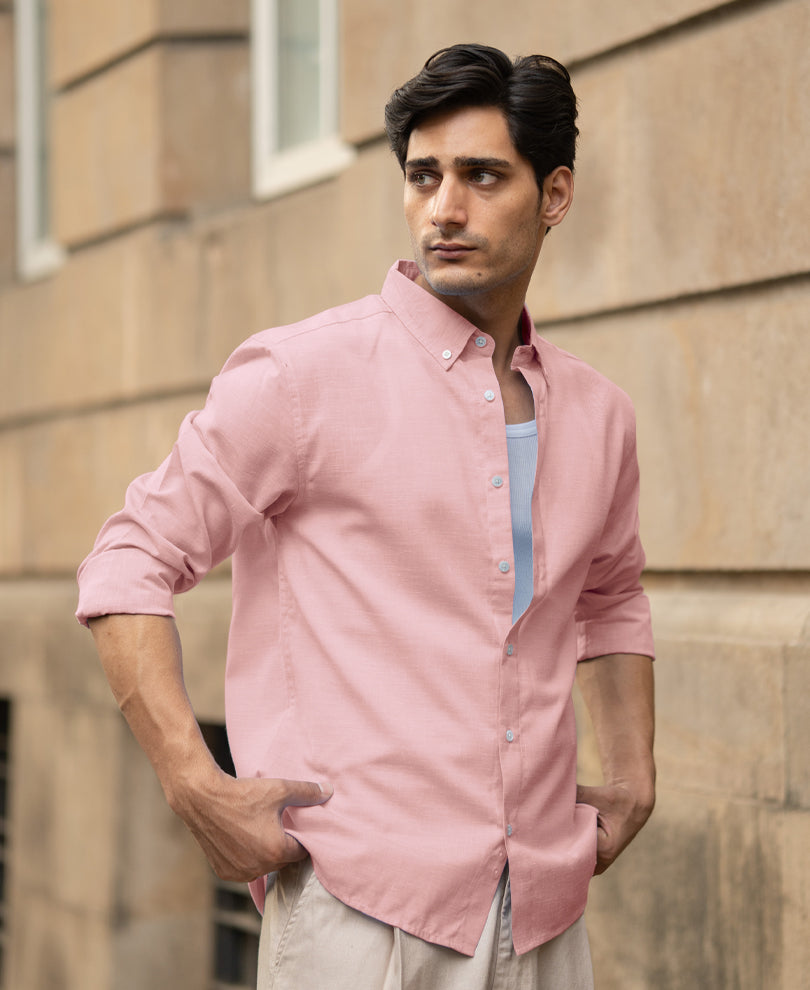 Pink Structured Slub Shirt.
