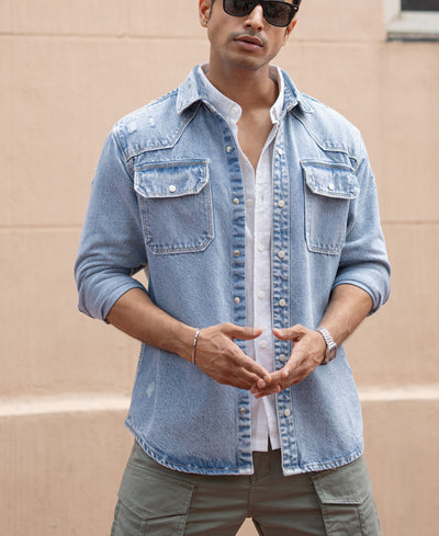Blue Denim Regular Fit Full Sleeves Shirt