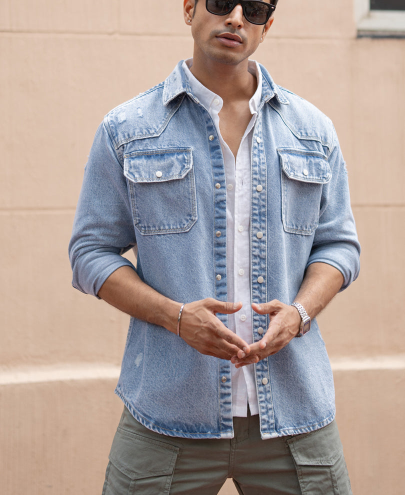 Blue Denim Regular Fit Full Sleeves Shirt
