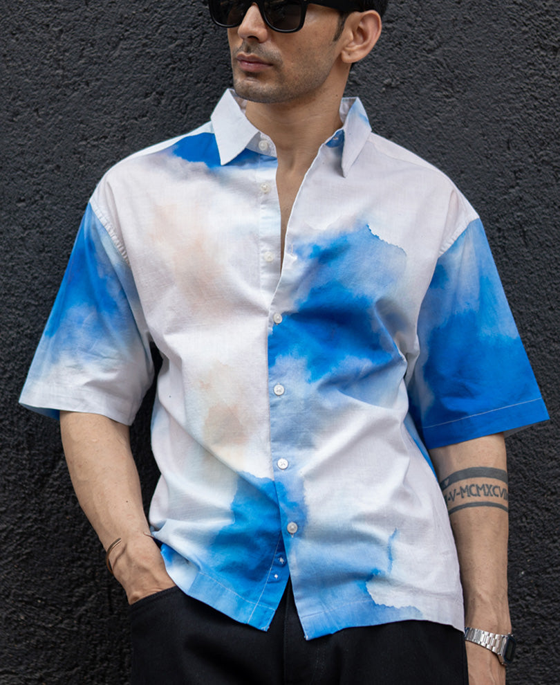 Blue Tie Dye Print shirt.