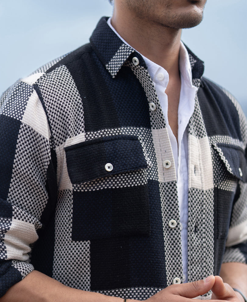 Navy Structured Checked Shirt.