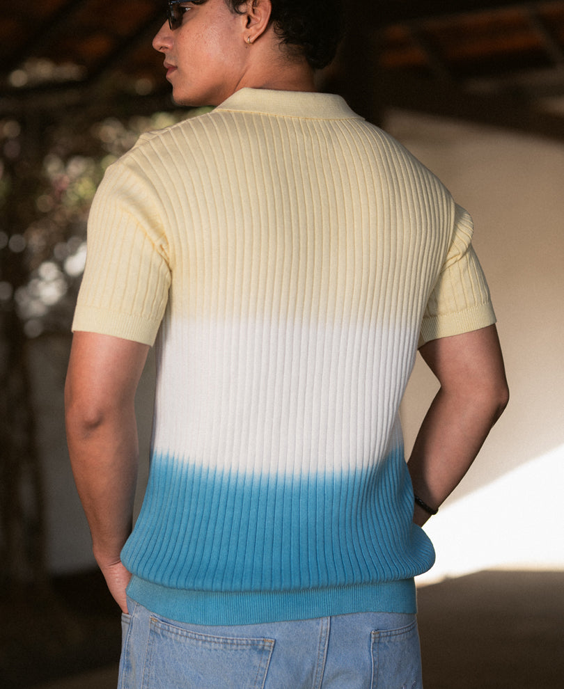 Yellow & Blue Ombre Knit T-Shirt.
