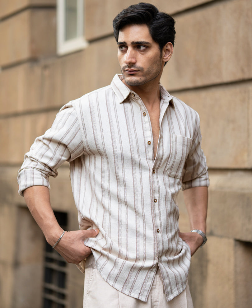 Cream Structured Stripe Shirt