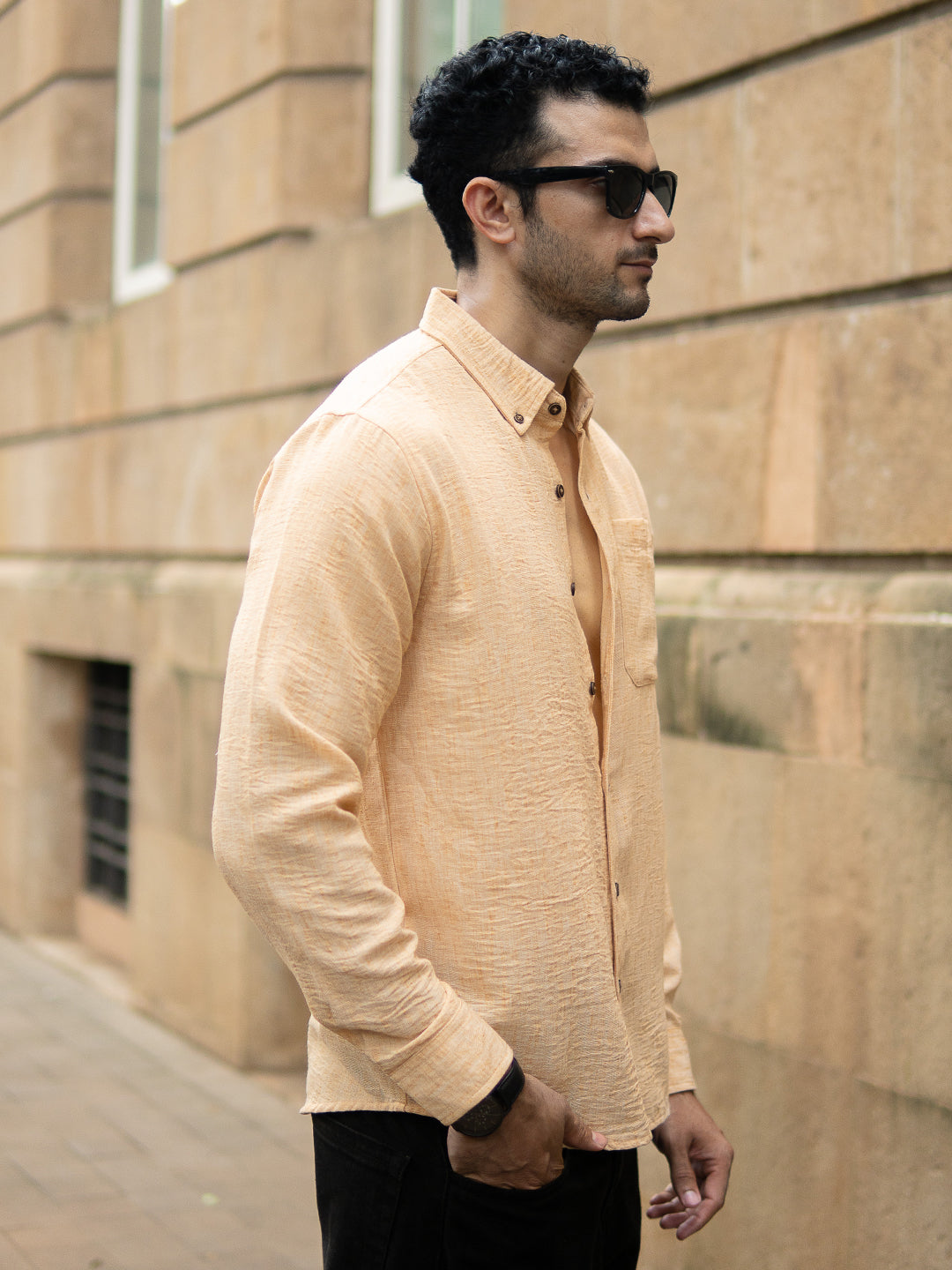 Mustard Slub Textured Shirt