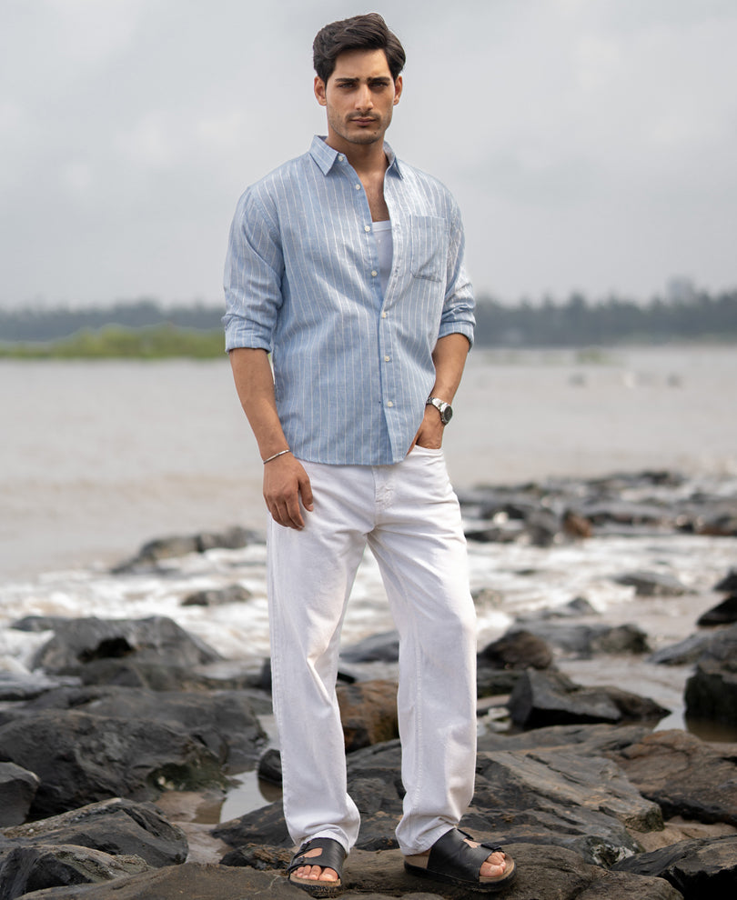 Dark Blue Cotton Stripe Shirt