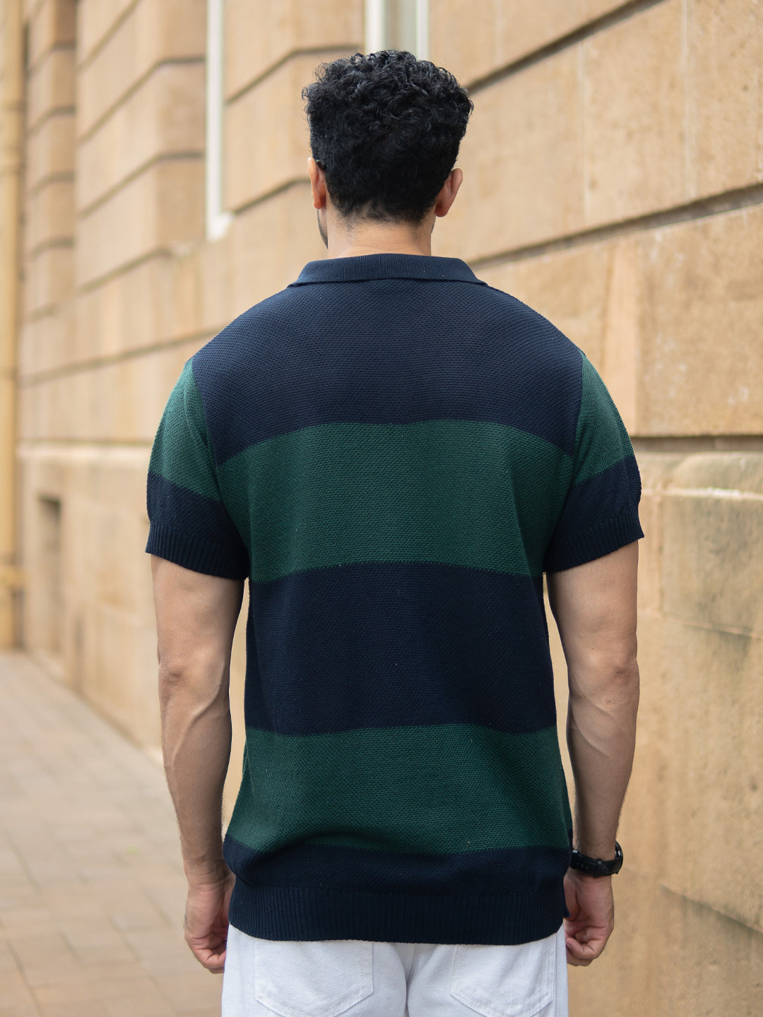 Olive And Navy Knitted Stripe T-Shirt