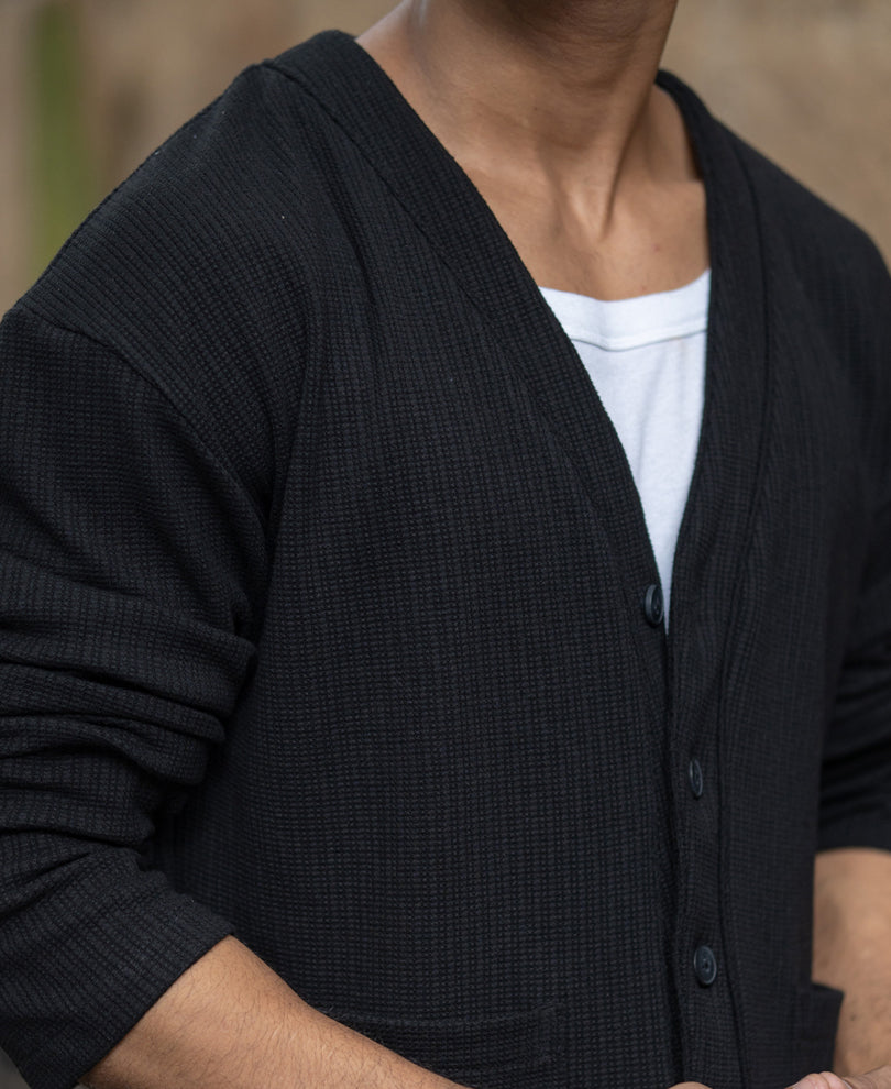 Black Structured Knit Cardigan